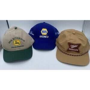 Lot of 3 Snapback Trucker Hats‎ VTG John Deere, NAPA Racing , Miller Rope 2023